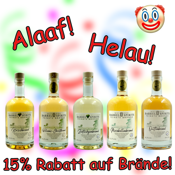 Karnevals-Rabatt von 15% auf alle Brände!